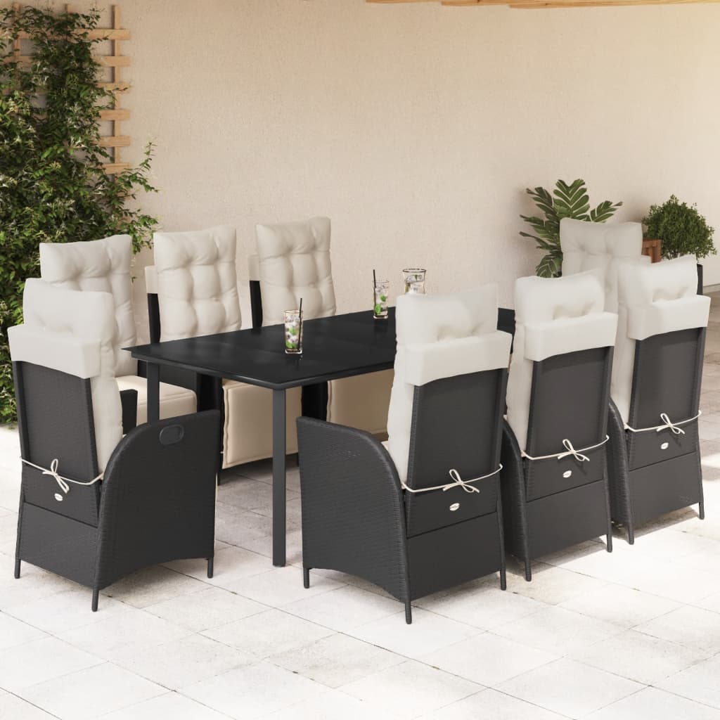 vidaXL Set mobilier de grădină cu perne, 9 piese, negru, poliratan vidaXL Set mobilier de grădină cu perne, 9 piese, negru, poliratan