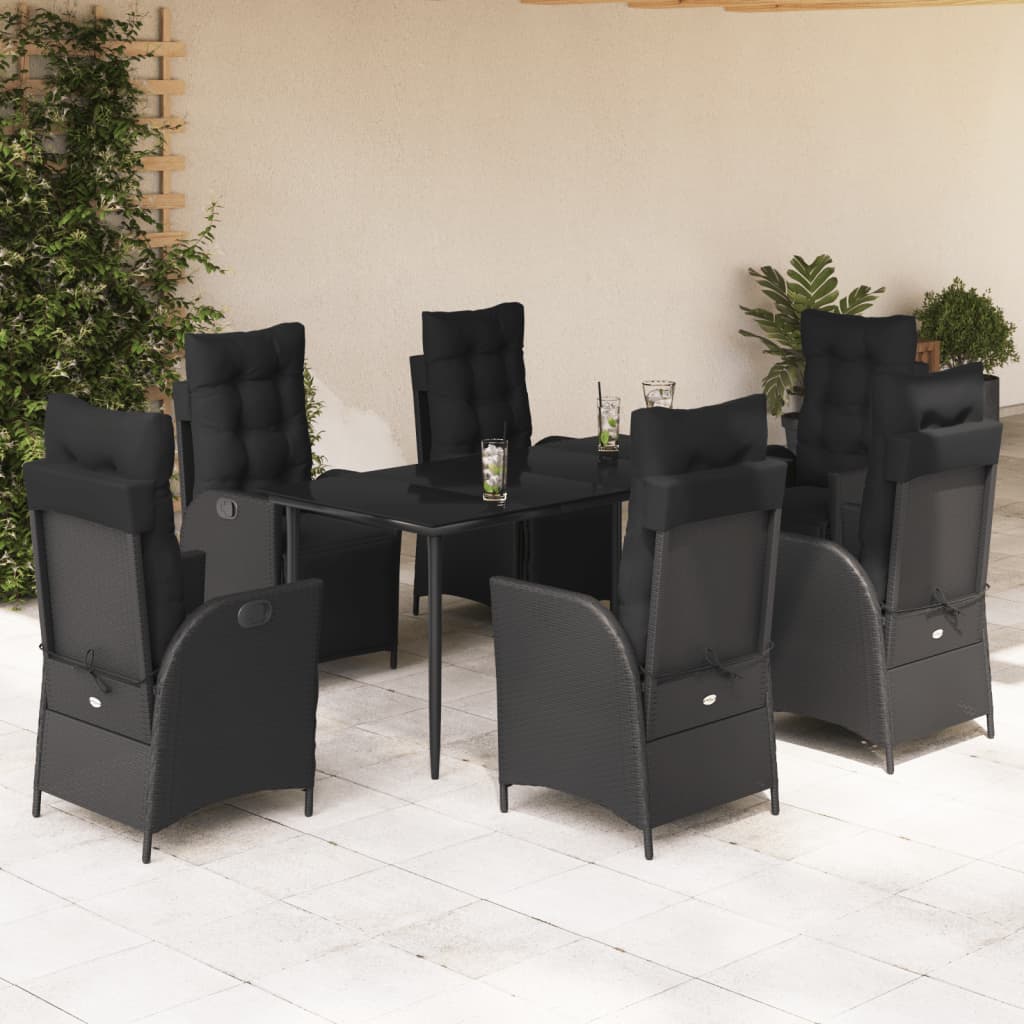 vidaXL Set mobilier de grădină cu perne, 7 piese, negru, poliratan vidaXL Set mobilier de grădină cu perne, 7 piese, negru, poliratan