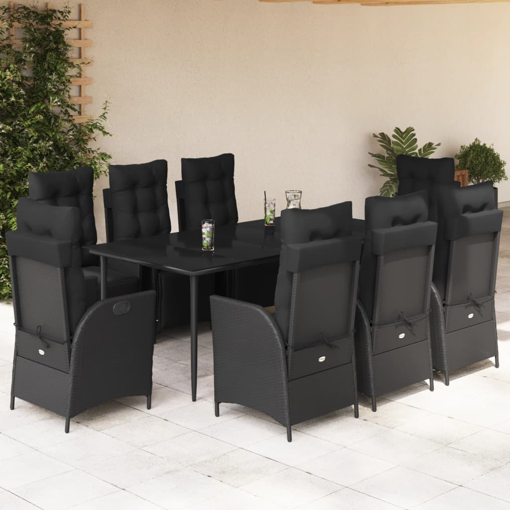 vidaXL Set mobilier de grădină cu perne, 9 piese, negru, poliratan vidaXL Set mobilier de grădină cu perne, 9 piese, negru, poliratan