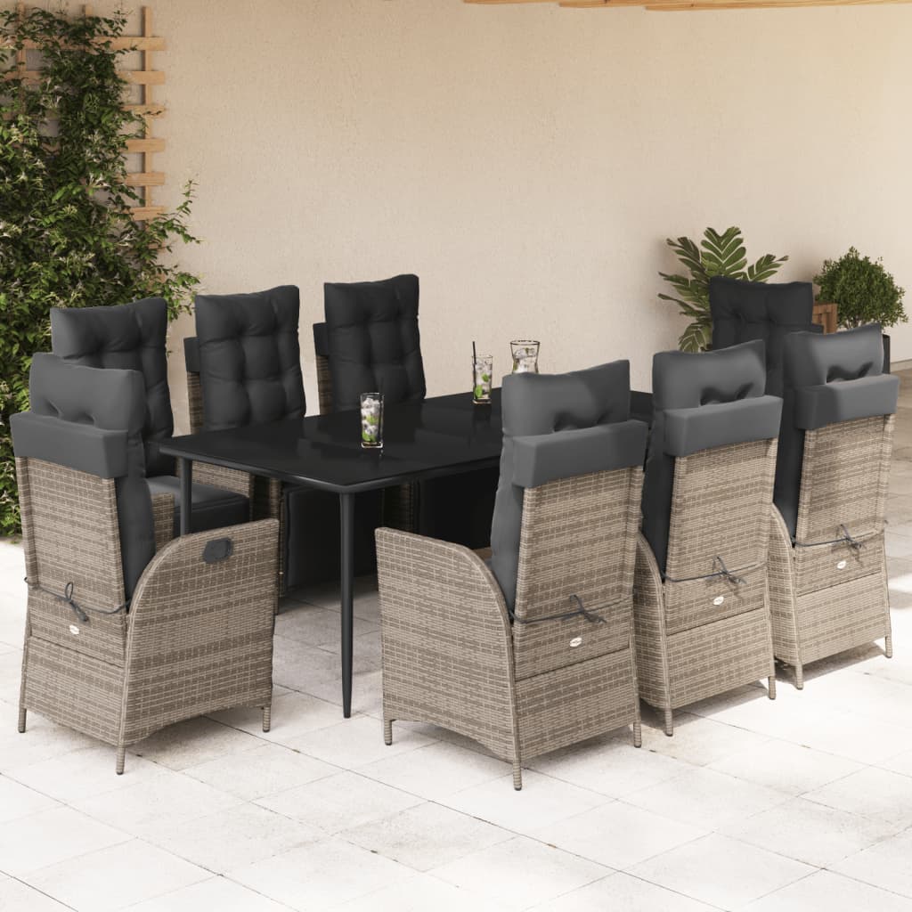vidaXL Set mobilier grădină cu perne, 9 piese, gri, poliratan