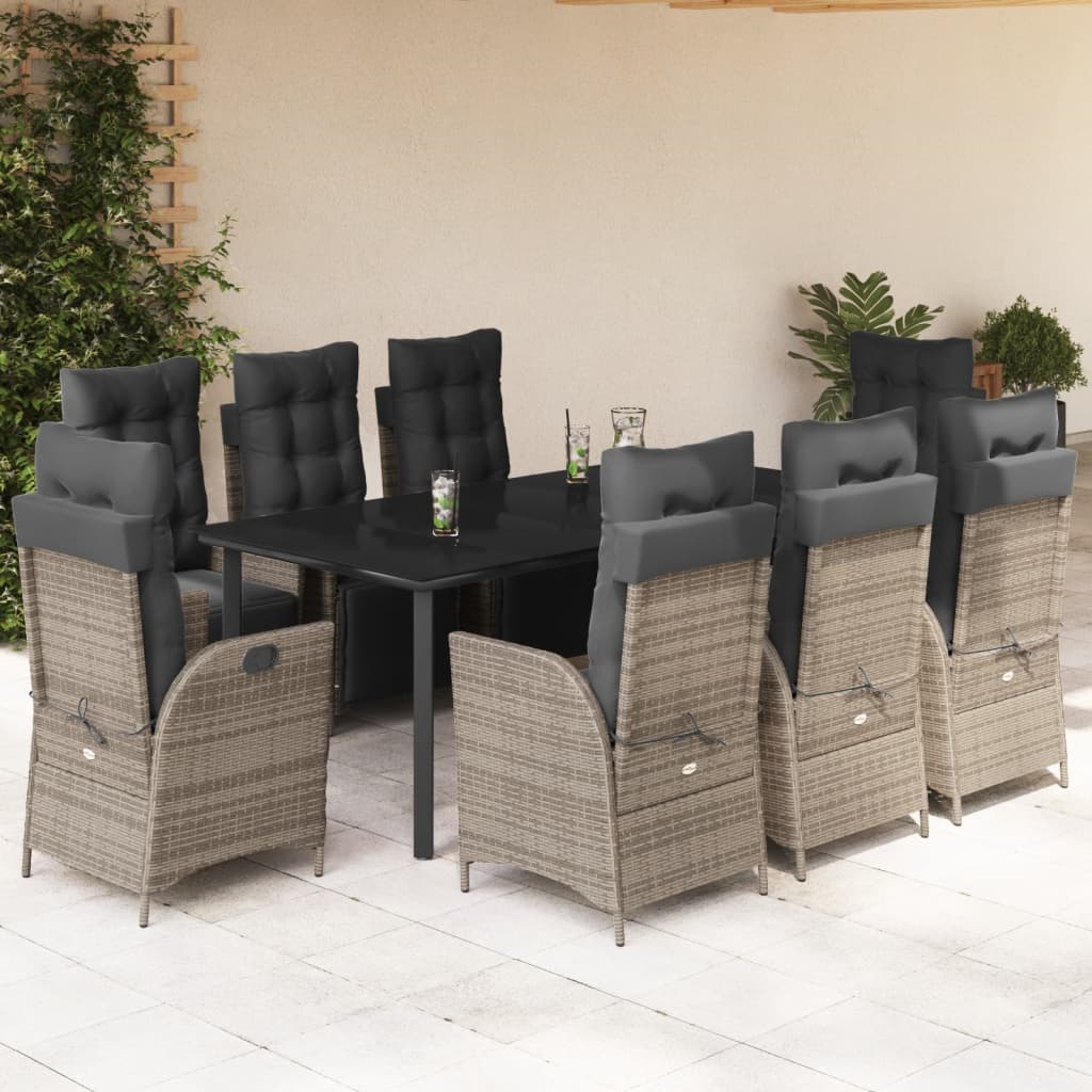vidaXL Set mobilier grădină cu perne, 9 piese, gri, poliratan vidaXL Set mobilier grădină cu perne, 9 piese, gri, poliratan