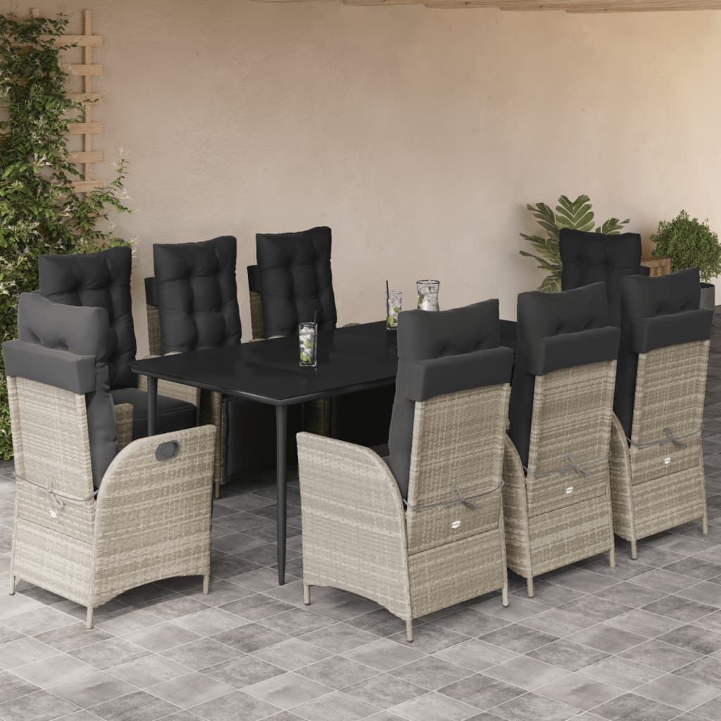 vidaXL Set mobilier grădină cu perne, 9 piese, gri deschis, poliratan vidaXL Set mobilier grădină cu perne, 9 piese, gri deschis, poliratan