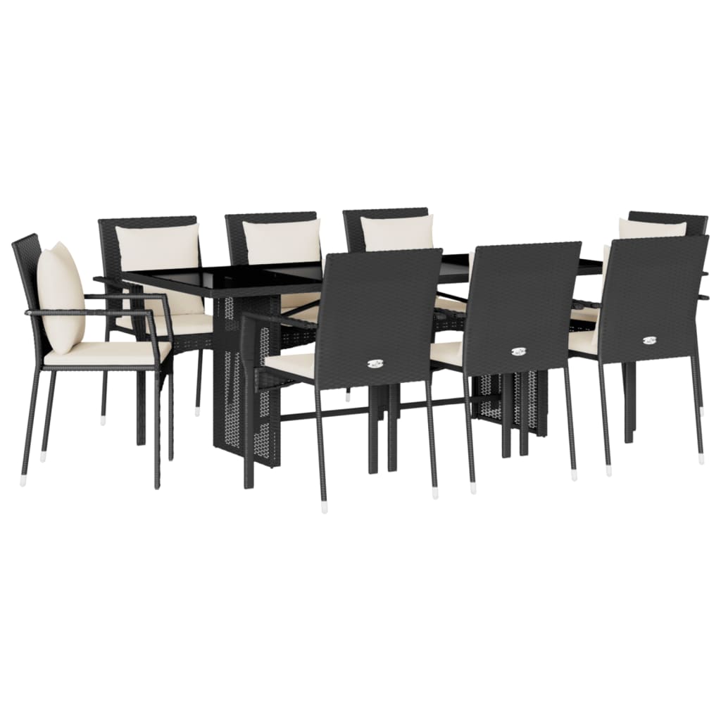 vidaXL Set mobilier de grădină cu perne, 9 piese, negru, poliratan