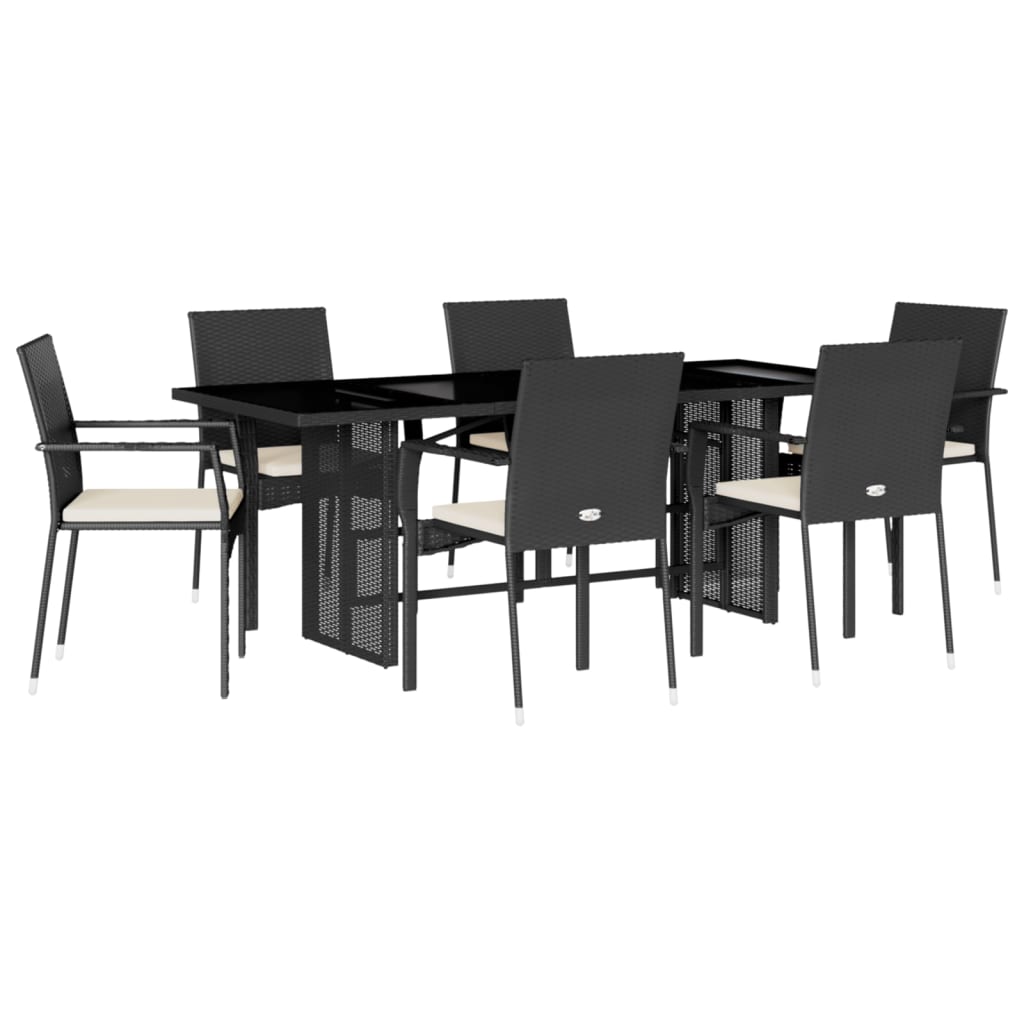 vidaXL Set mobilier de grădină cu perne, 7 piese, negru, poliratan vidaXL Set mobilier de grădină cu perne, 7 piese, negru, poliratan