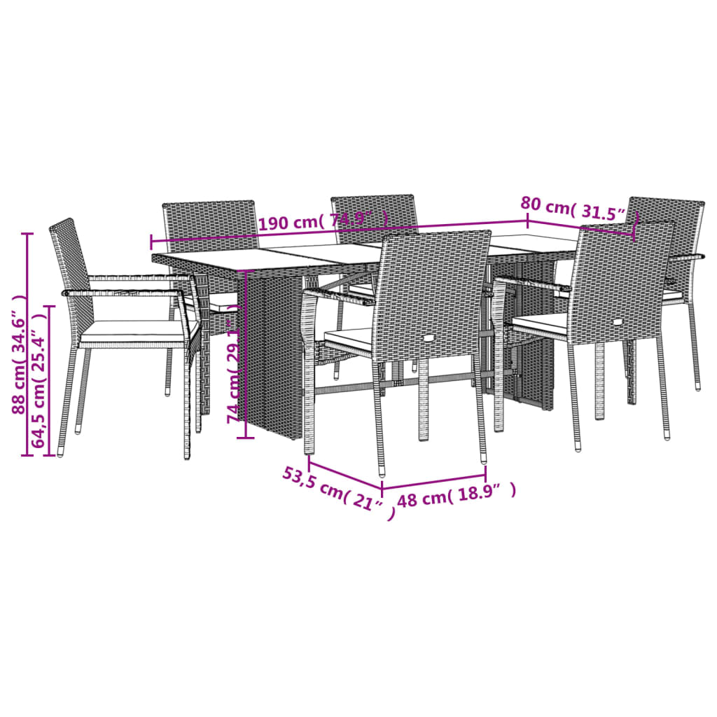 vidaXL Set mobilier de grădină cu perne, 7 piese, negru, poliratan vidaXL Set mobilier de grădină cu perne, 7 piese, negru, poliratan