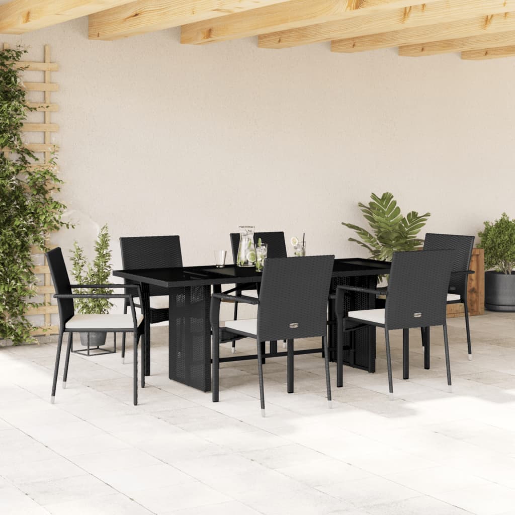 vidaXL Set mobilier de grădină cu perne, 7 piese, negru, poliratan vidaXL Set mobilier de grădină cu perne, 7 piese, negru, poliratan