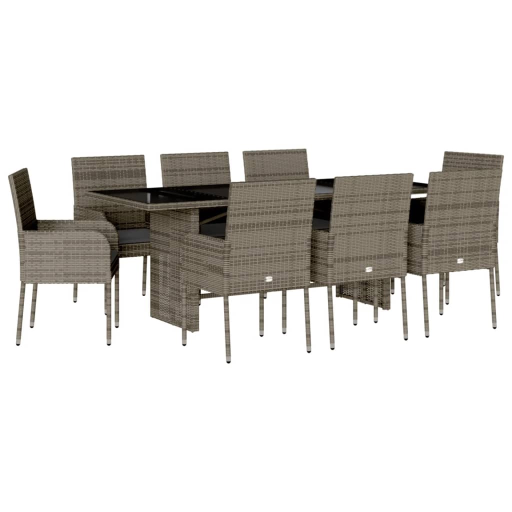 vidaXL Set mobilier grădină cu perne, 9 piese, gri, poliratan