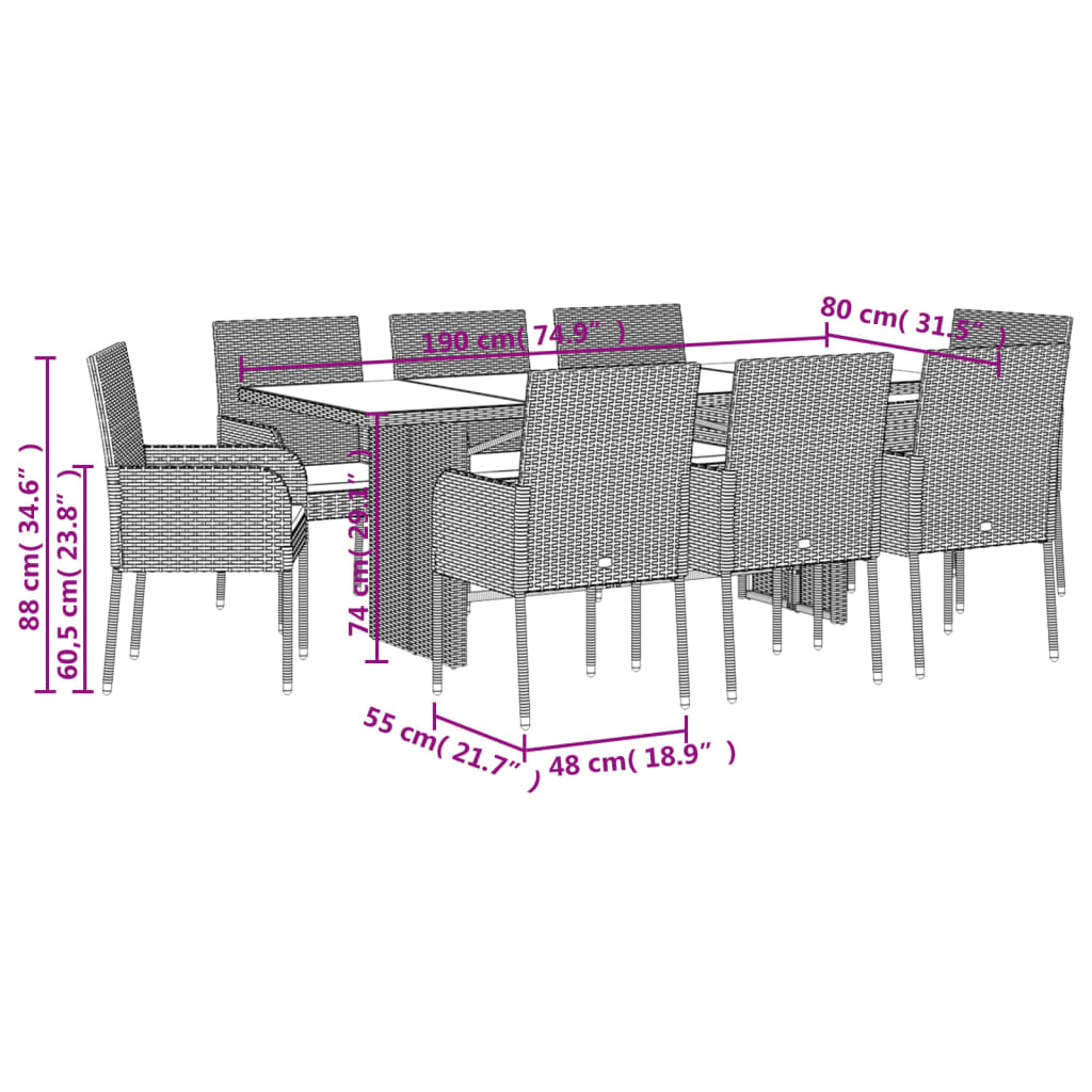 vidaXL Set mobilier de grădină cu perne, 9 piese, negru, poliratan vidaXL Set mobilier de grădină cu perne, 9 piese, negru, poliratan
