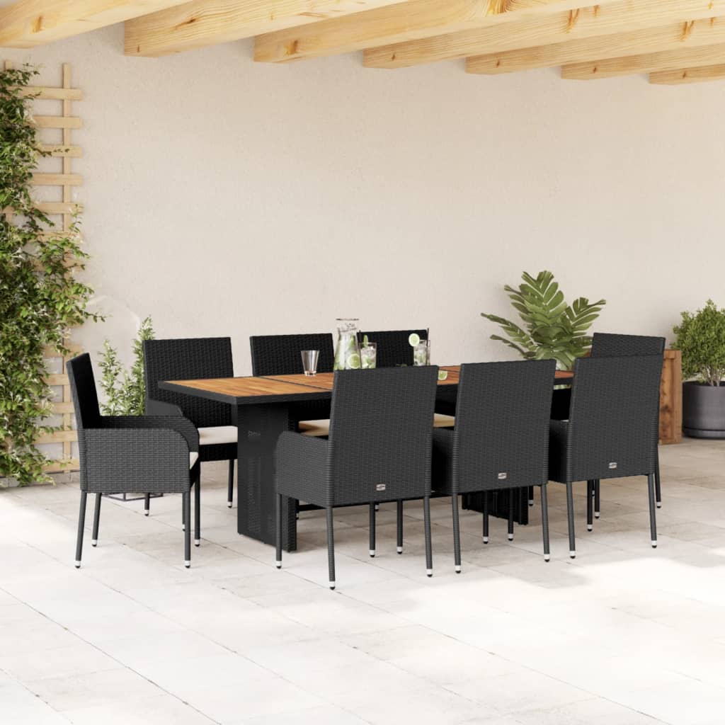 vidaXL Set mobilier de grădină cu perne, 9 piese, negru, poliratan vidaXL Set mobilier de grădină cu perne, 9 piese, negru, poliratan