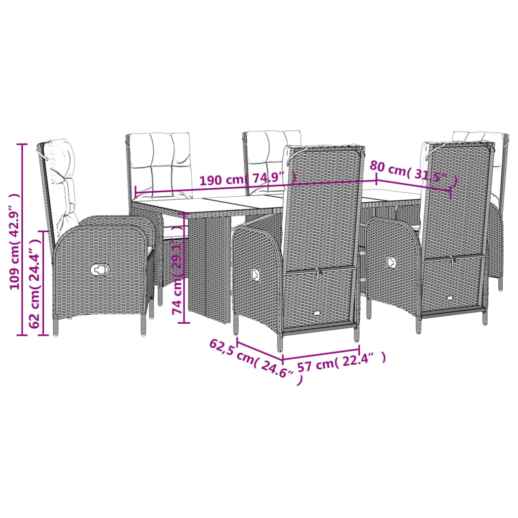 vidaXL Set mobilier de grădină cu perne, 7 piese, negru, poliratan vidaXL Set mobilier de grădină cu perne, 7 piese, negru, poliratan