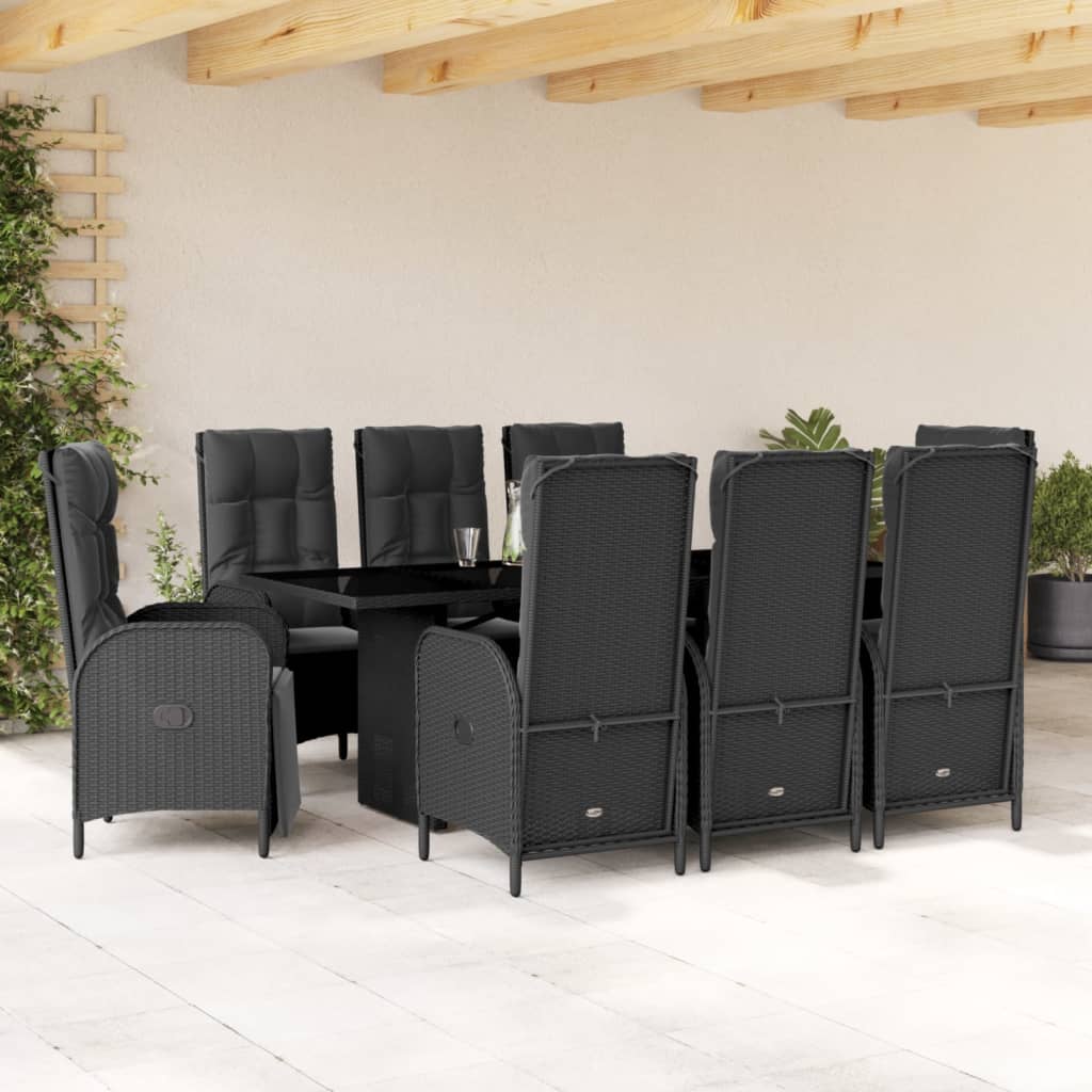 vidaXL Set mobilier de grădină cu perne, 9 piese, negru, poliratan vidaXL Set mobilier de grădină cu perne, 9 piese, negru, poliratan