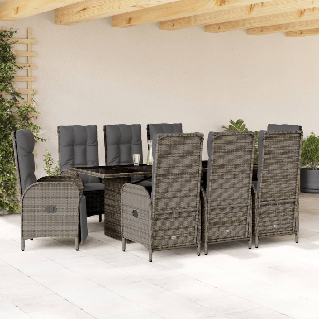 vidaXL Set mobilier grădină cu perne, 9 piese, gri, poliratan vidaXL Set mobilier grădină cu perne, 9 piese, gri, poliratan