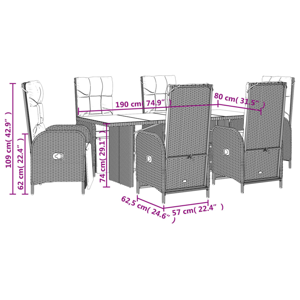 vidaXL Set mobilier de grădină cu perne, 7 piese, negru, poliratan vidaXL Set mobilier de grădină cu perne, 7 piese, negru, poliratan