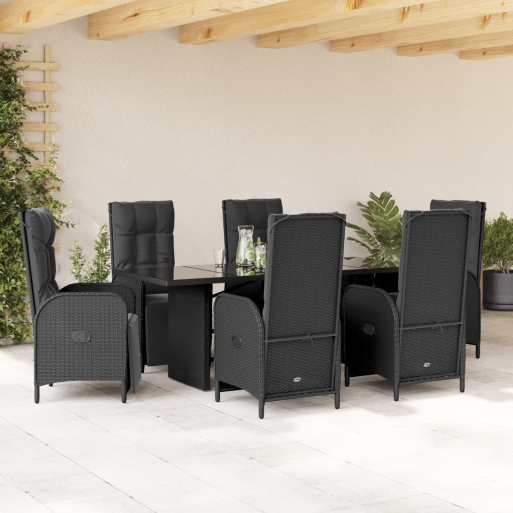 vidaXL Set mobilier de grădină cu perne, 7 piese, negru, poliratan vidaXL Set mobilier de grădină cu perne, 7 piese, negru, poliratan