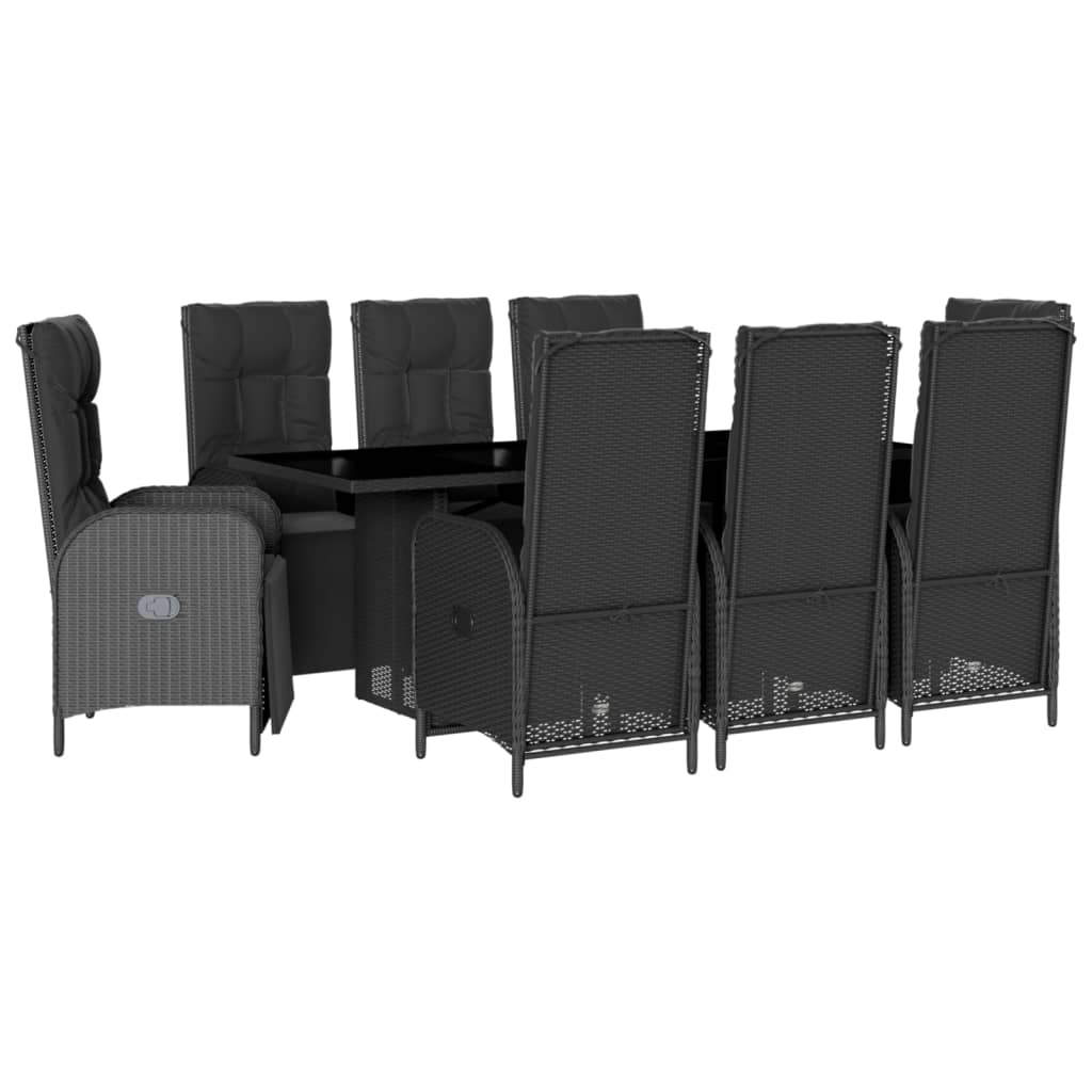 vidaXL Set mobilier de grădină cu perne, 9 piese, negru, poliratan