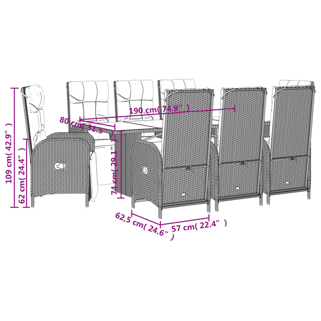 vidaXL Set mobilier grădină cu perne, 9 piese, gri, poliratan vidaXL Set mobilier grădină cu perne, 9 piese, gri, poliratan