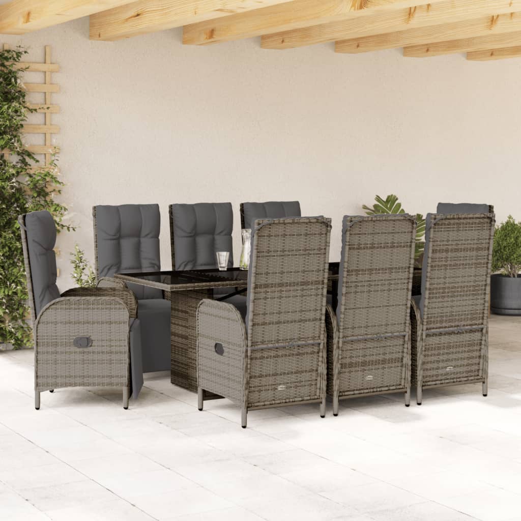 vidaXL Set mobilier grădină cu perne, 9 piese, gri, poliratan vidaXL Set mobilier grădină cu perne, 9 piese, gri, poliratan