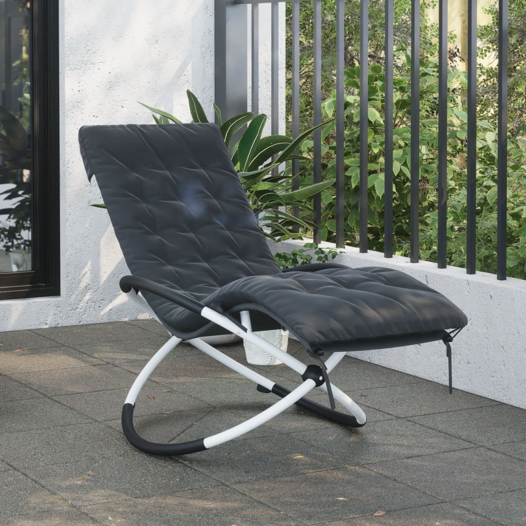vidaXL Șezlong geometric cu pernă, negru și gri, oțel vidaXL Șezlong geometric cu pernă, negru și gri, oțel