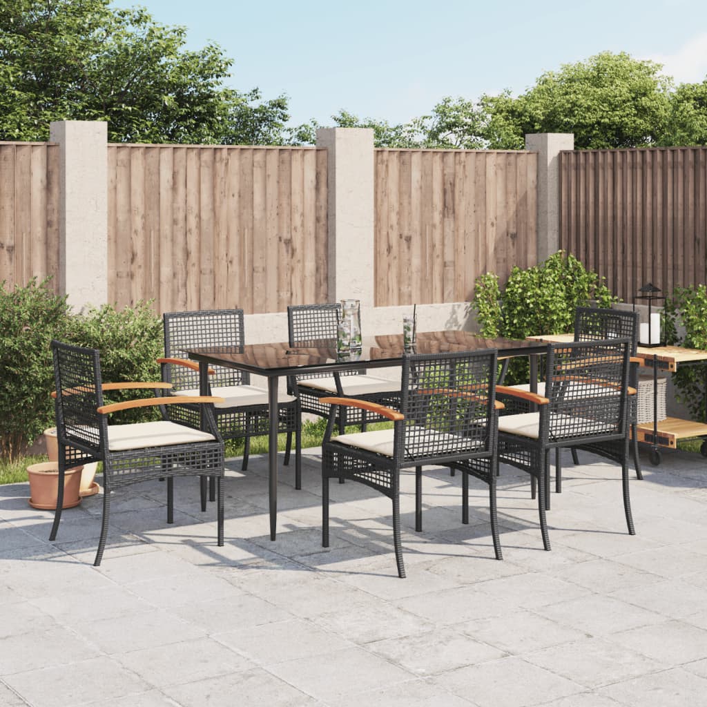 vidaXL Set mobilier de grădină cu perne, 7 piese, negru, poliratan vidaXL Set mobilier de grădină cu perne, 7 piese, negru, poliratan