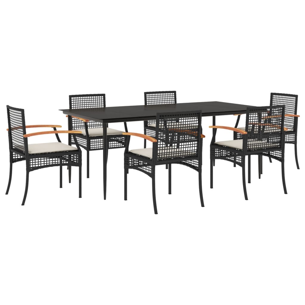 vidaXL Set mobilier de grădină cu perne, 7 piese, negru, poliratan vidaXL Set mobilier de grădină cu perne, 7 piese, negru, poliratan