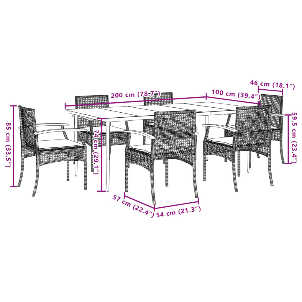 vidaXL Set mobilier de grădină cu perne, 7 piese, negru, poliratan vidaXL Set mobilier de grădină cu perne, 7 piese, negru, poliratan