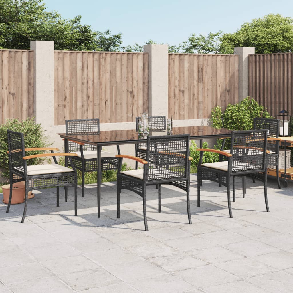 vidaXL Set mobilier de grădină cu perne, 7 piese, negru, poliratan vidaXL Set mobilier de grădină cu perne, 7 piese, negru, poliratan
