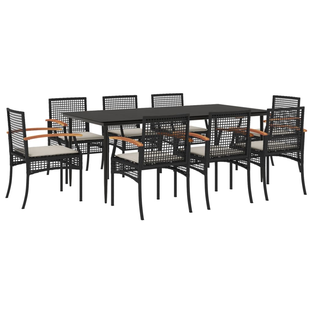 vidaXL Set mobilier de grădină cu perne, 9 piese, negru, poliratan