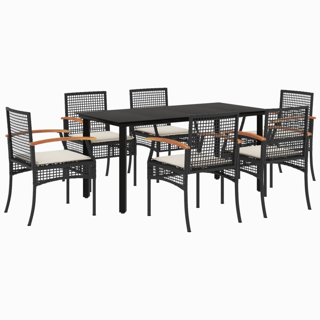 vidaXL Set mobilier de grădină cu perne, 7 piese, negru, poliratan vidaXL Set mobilier de grădină cu perne, 7 piese, negru, poliratan