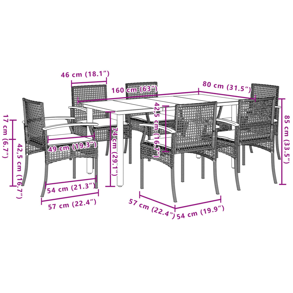 vidaXL Set mobilier de grădină cu perne, 7 piese, negru, poliratan vidaXL Set mobilier de grădină cu perne, 7 piese, negru, poliratan