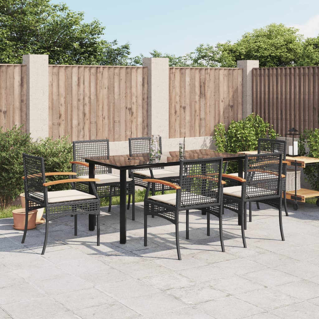 vidaXL Set mobilier de grădină cu perne, 7 piese, negru, poliratan vidaXL Set mobilier de grădină cu perne, 7 piese, negru, poliratan