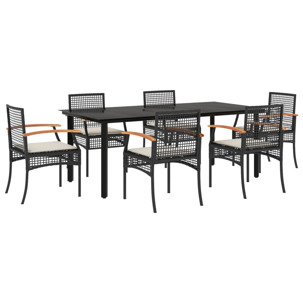 vidaXL Set mobilier de grădină cu perne, 7 piese, negru, poliratan vidaXL Set mobilier de grădină cu perne, 7 piese, negru, poliratan