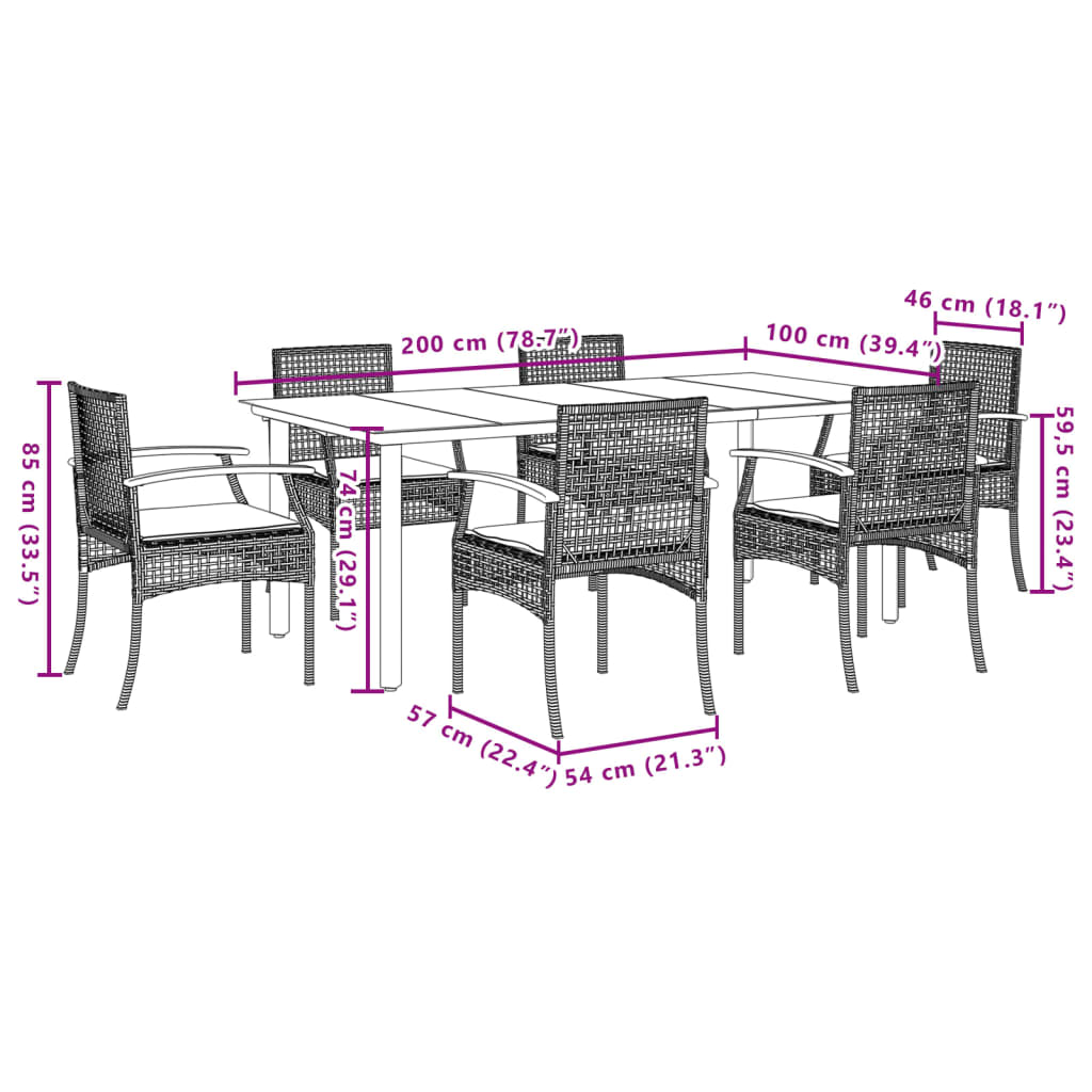vidaXL Set mobilier de grădină cu perne, 7 piese, negru, poliratan vidaXL Set mobilier de grădină cu perne, 7 piese, negru, poliratan