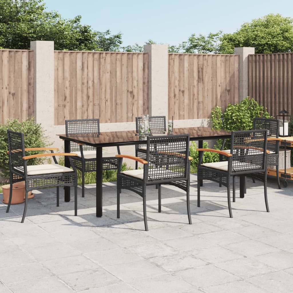 vidaXL Set mobilier de grădină cu perne, 7 piese, negru, poliratan vidaXL Set mobilier de grădină cu perne, 7 piese, negru, poliratan