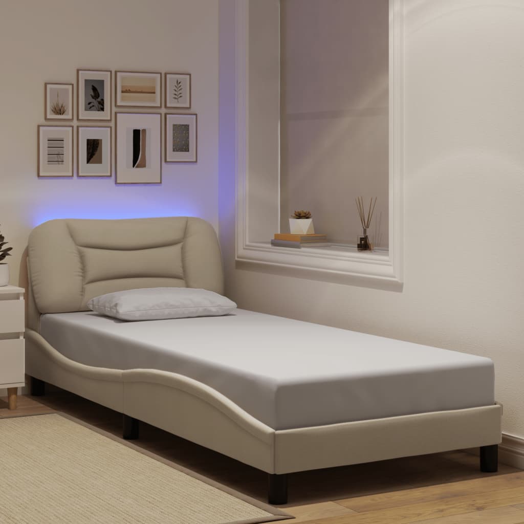 vidaXL Cadru de pat cu LED fără saltea cremă 80x200 cm țesătură vidaXL Cadru de pat cu LED fără saltea cremă 80x200 cm țesătură
