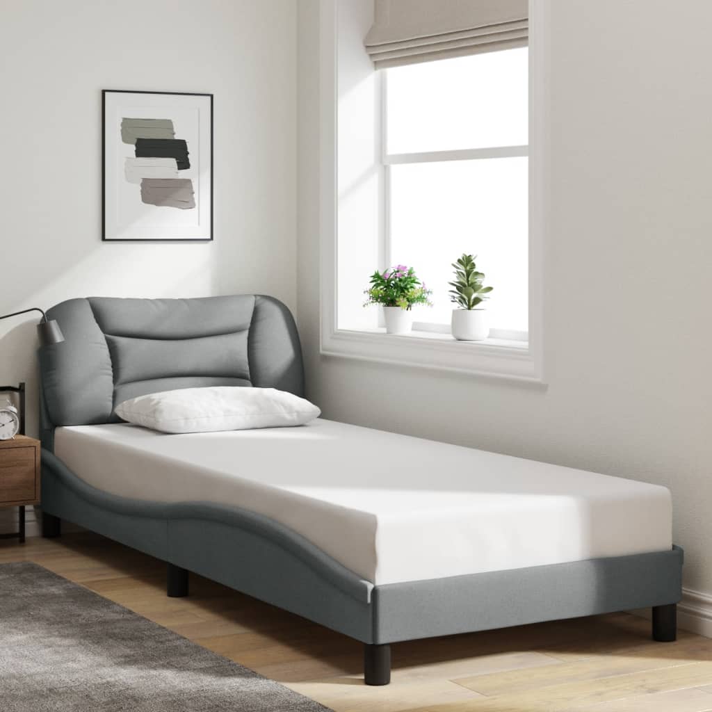 vidaXL Cadru de pat cu LED fără saltea Gri deschis 90x190 cm Material vidaXL Cadru de pat cu LED fără saltea Gri deschis 90x190 cm Material
