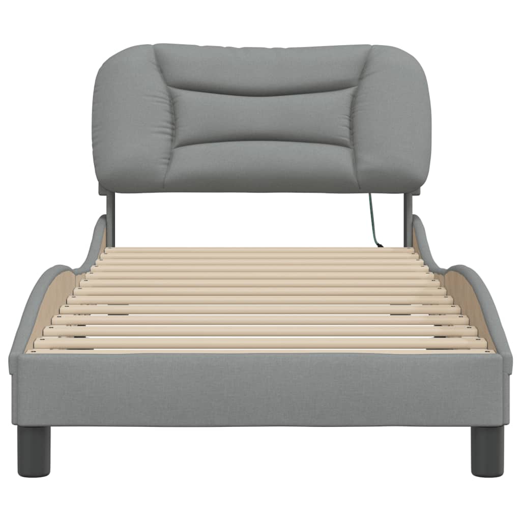 vidaXL Cadru de pat cu LED fără saltea Gri deschis 90x190 cm Material vidaXL Cadru de pat cu LED fără saltea Gri deschis 90x190 cm Material