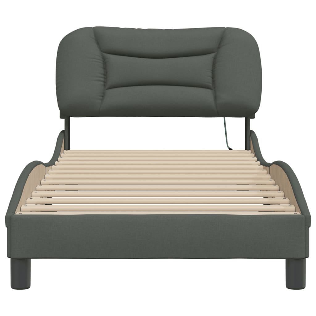 vidaXL Cadru de pat lumini LED fără saltea gri închis 90x190 cm textil vidaXL Cadru de pat lumini LED fără saltea gri închis 90x190 cm textil