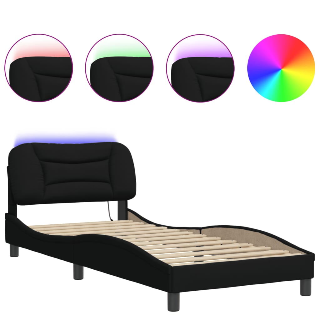 vidaXL Cadru de pat cu LED fără saltea țesătură neagră 90x190 cm