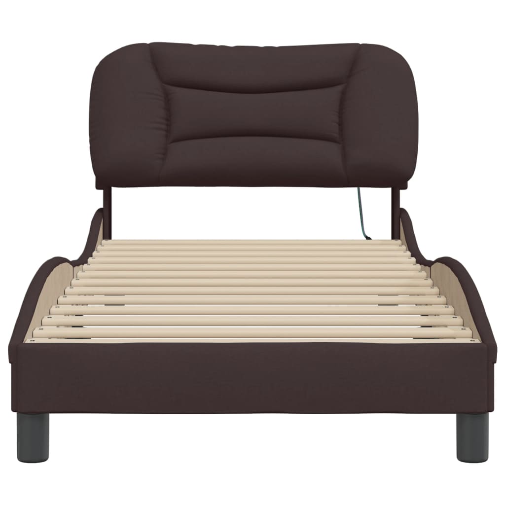 vidaXL Cadru de pat cu lumini LED, maro închis, 90x190 cm, textil vidaXL Cadru de pat cu lumini LED, maro închis, 90x190 cm, textil