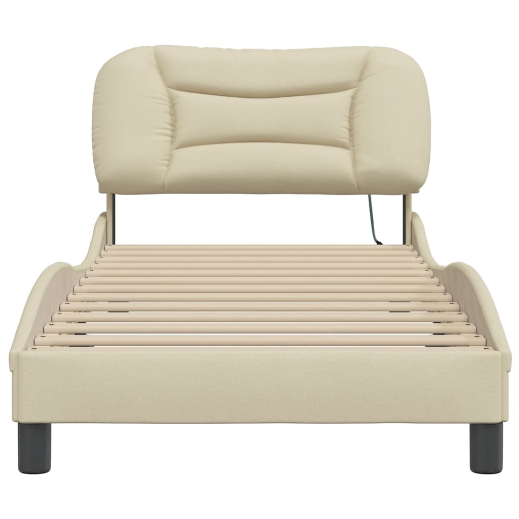vidaXL Cadru de pat cu lumini LED, crem, 90x190 cm, textil vidaXL Cadru de pat cu lumini LED, crem, 90x190 cm, textil