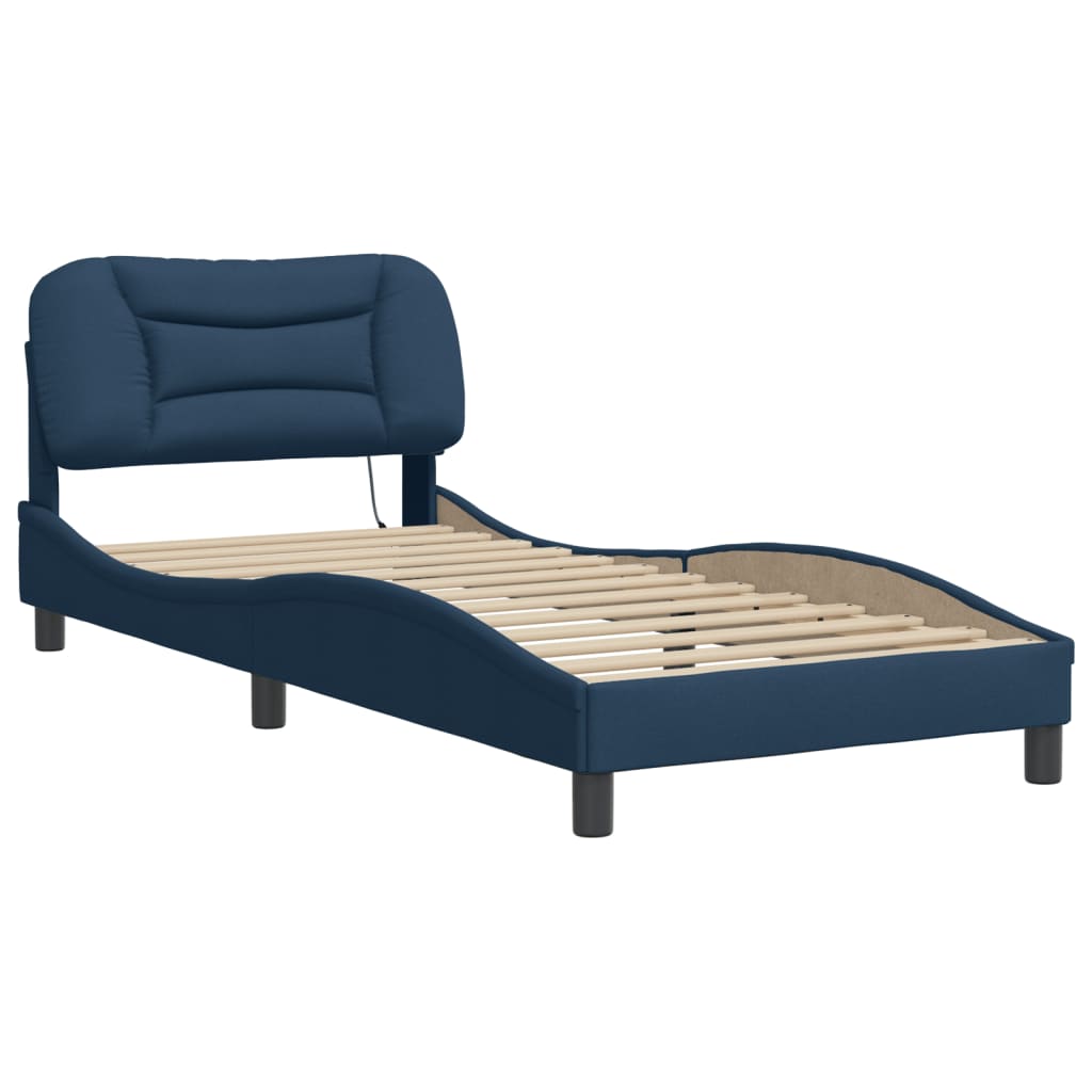 vidaXL Cadru de pat cu lumini LED, albastru, 90x190 cm, textil vidaXL Cadru de pat cu lumini LED, albastru, 90x190 cm, textil