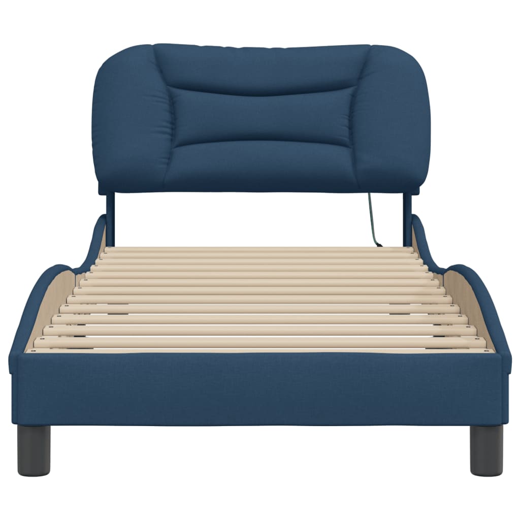 vidaXL Cadru de pat cu lumini LED, albastru, 90x190 cm, textil vidaXL Cadru de pat cu lumini LED, albastru, 90x190 cm, textil