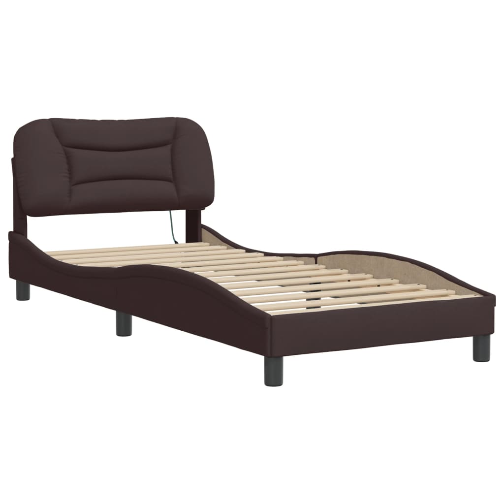 vidaXL Cadru de pat cu LED fără saltea țesătură maro închis 90x200 cm