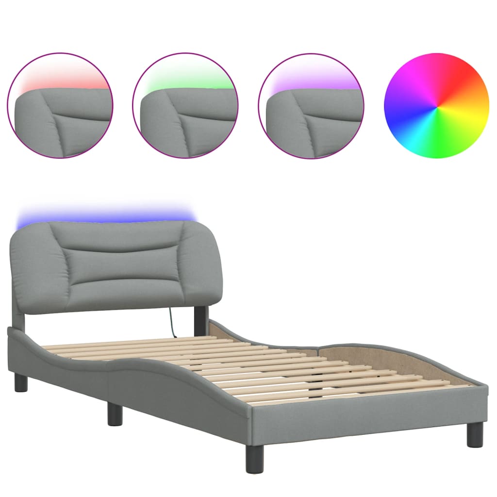vidaXL Cadru de pat cu LED fără saltea Gri deschis 100x200 cm Material vidaXL Cadru de pat cu LED fără saltea Gri deschis 100x200 cm Material