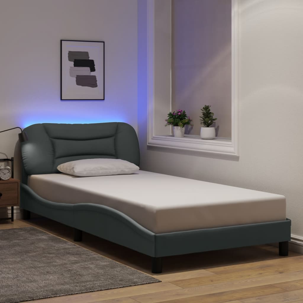 vidaXL Cadru de pat cu LED fără saltea Gri deschis 100x200 cm Material vidaXL Cadru de pat cu LED fără saltea Gri deschis 100x200 cm Material