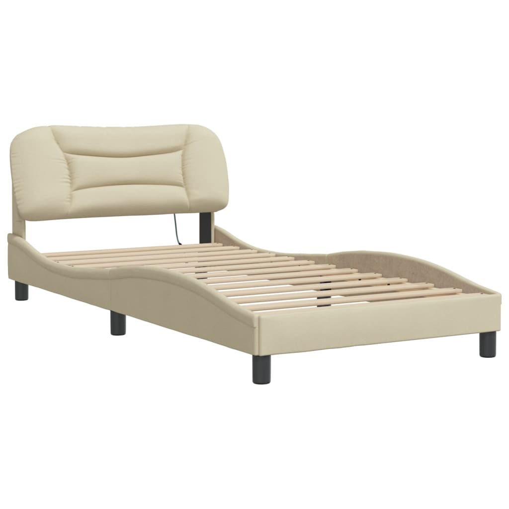 vidaXL Cadru de pat cu LED fără saltea cremă 100x200 cm țesătură vidaXL Cadru de pat cu LED fără saltea cremă 100x200 cm țesătură