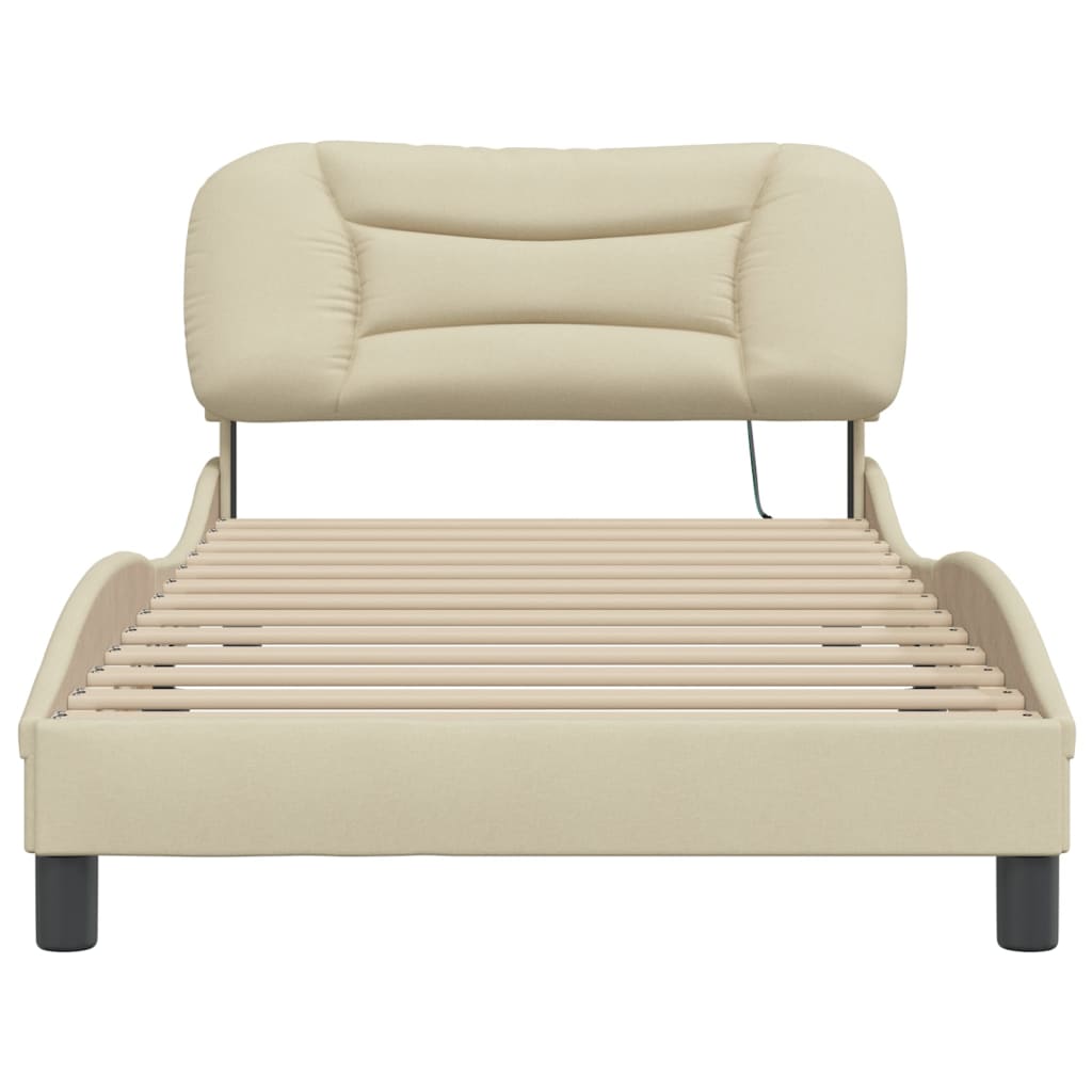 vidaXL Cadru de pat cu LED fără saltea cremă 100x200 cm țesătură vidaXL Cadru de pat cu LED fără saltea cremă 100x200 cm țesătură