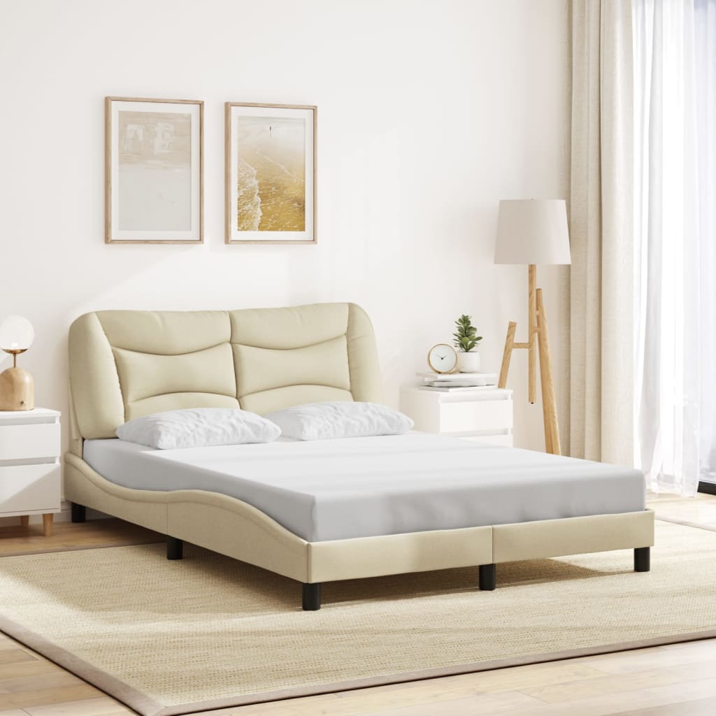 vidaXL Cadru de pat cu LED fără saltea cremă 120x200 cm țesătură vidaXL Cadru de pat cu LED fără saltea cremă 120x200 cm țesătură