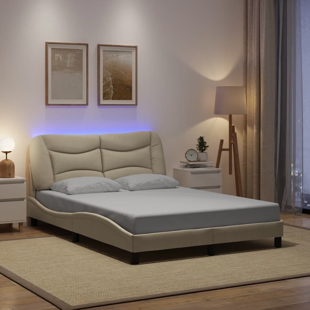 vidaXL Cadru de pat cu LED fără saltea cremă 120x200 cm țesătură vidaXL Cadru de pat cu LED fără saltea cremă 120x200 cm țesătură
