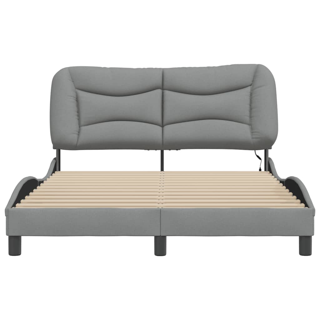 vidaXL Cadru de pat cu LED fără saltea Gri deschis 140x190 cm Material vidaXL Cadru de pat cu LED fără saltea Gri deschis 140x190 cm Material